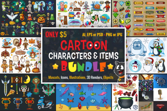 Cartoon Characters Items Bundle: A Versatile Collection for Creative Projects