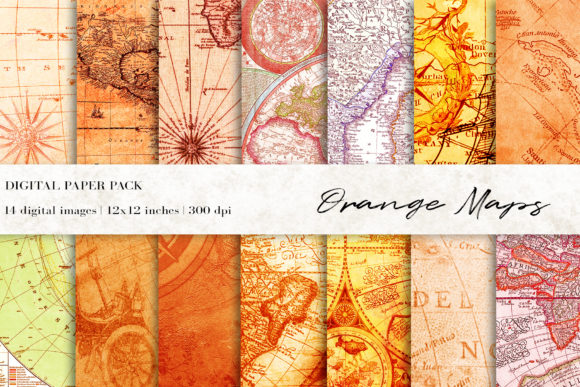 Orange Vintage Maps Digital Papers: A Creative Resource for Designers and Crafters