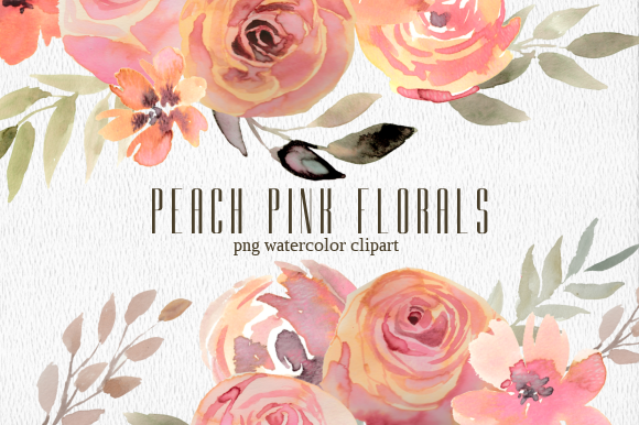 Peach Pink Floral Watercolor Clipart Set