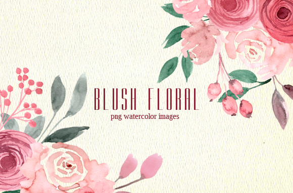 Pink Coral Floral Watercolor Clipart Set