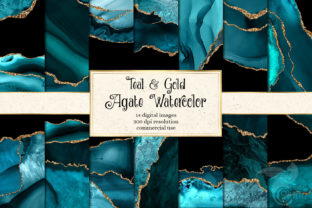 Teal and Gold Agate Digital Paper: Elevate Your Creative Projects with Elegance