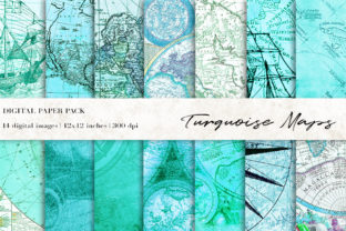 Turquoise Maps Digital Paper