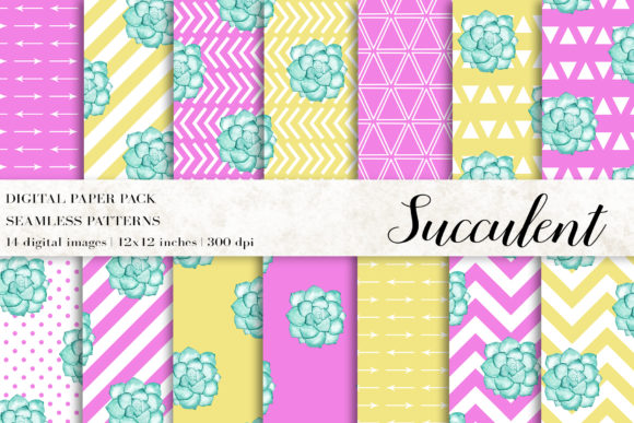 Watercolor Succulent Digital Papers and Seamless Patterns for Creative Projects